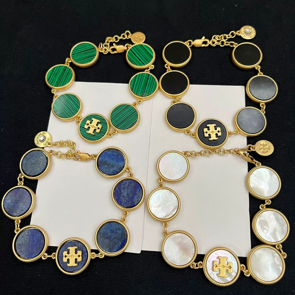 Tory Burch Enamel Inlaid Geometric Round Metal Bracelet